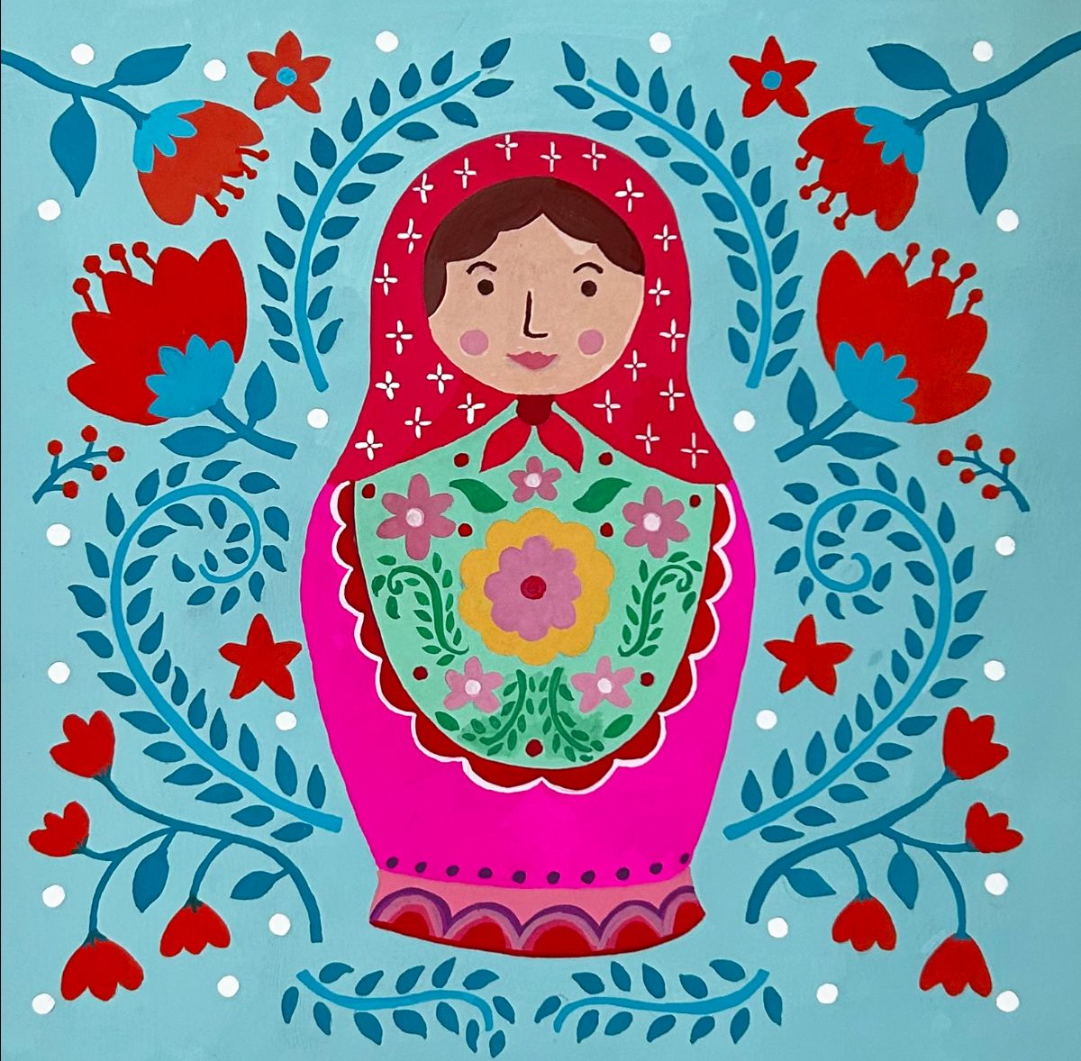 Original Babushka Doll Painting by Frome artist Mary Kilvert