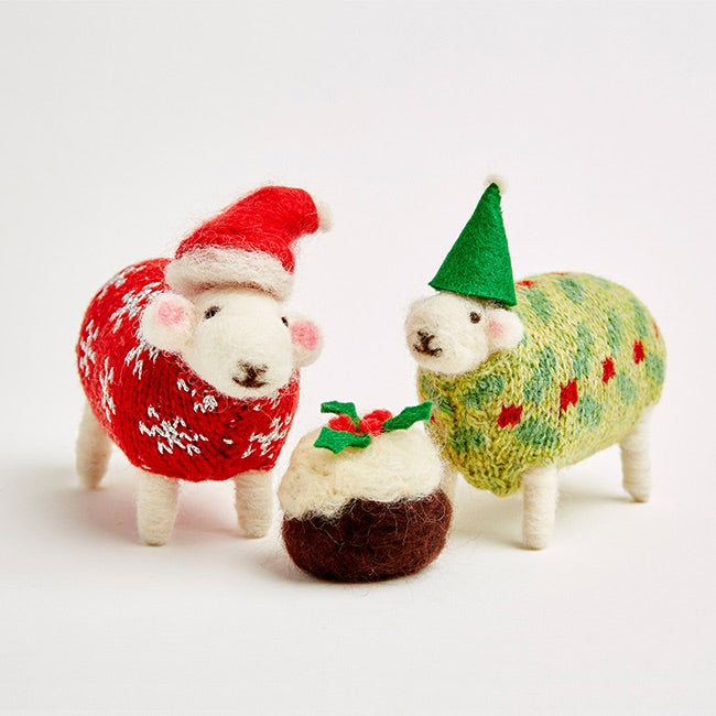 Santa and His Helpers Felted Sheep by Mary Kilvert