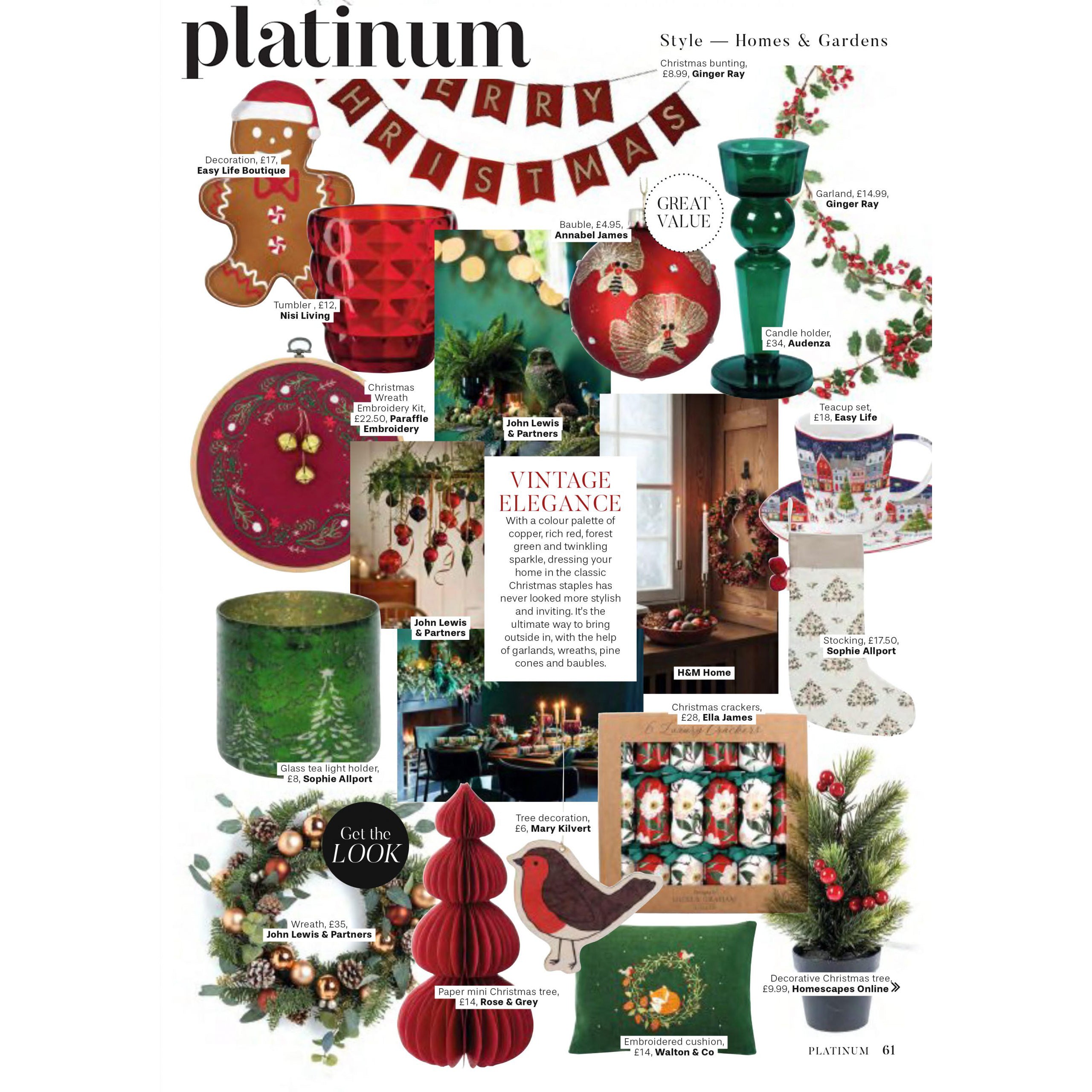 Mary Kilvert Robin Decoration in Platinum Magazine