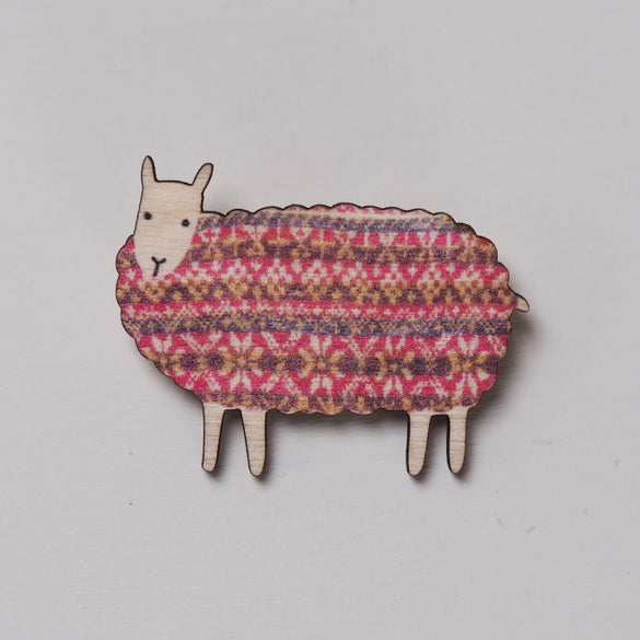 Red Fair Isle Sheep Brooch by Mary Kilvert