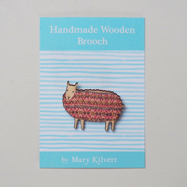 Red Fair Isle Sheep Brooch by Mary Kilvert