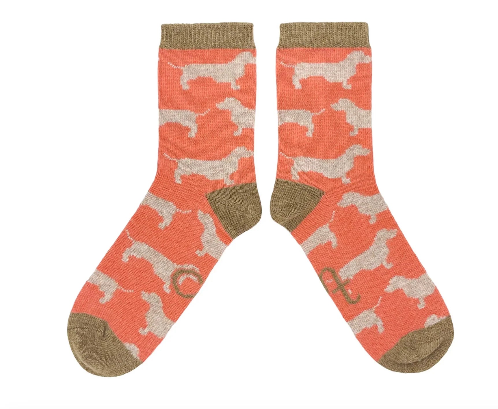 Womens Lambswool Pink Sausage Dog Ankle Socks