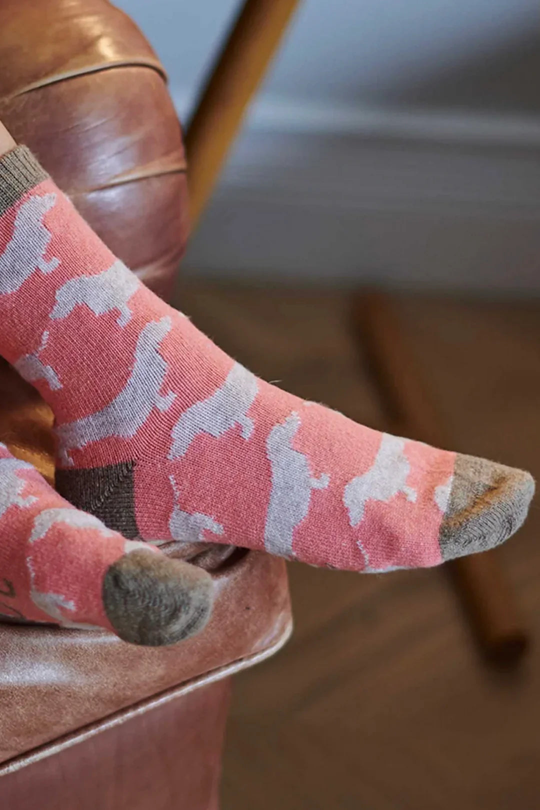 Womens Lambswool Pink Sausage Dog Ankle Socks