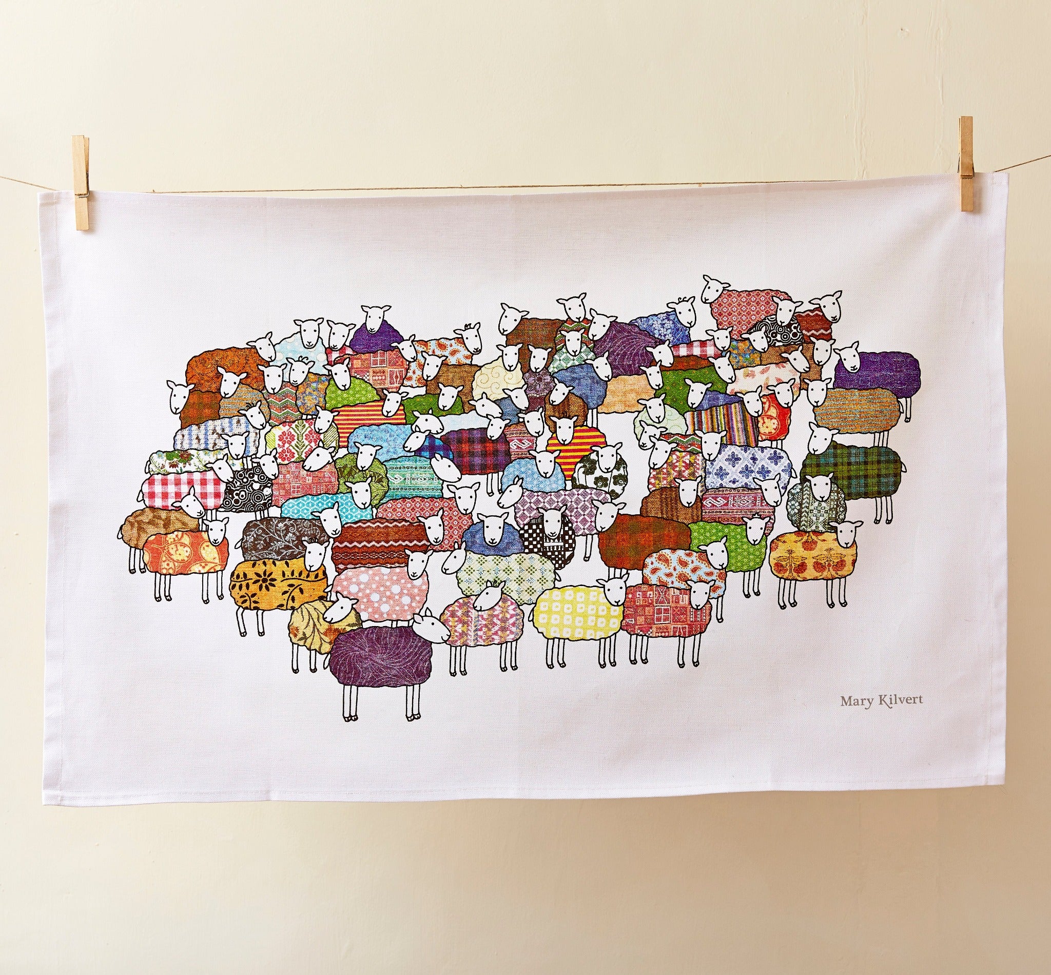 Flock of Colourful Sheep Tea Towel by Mary Kilvert