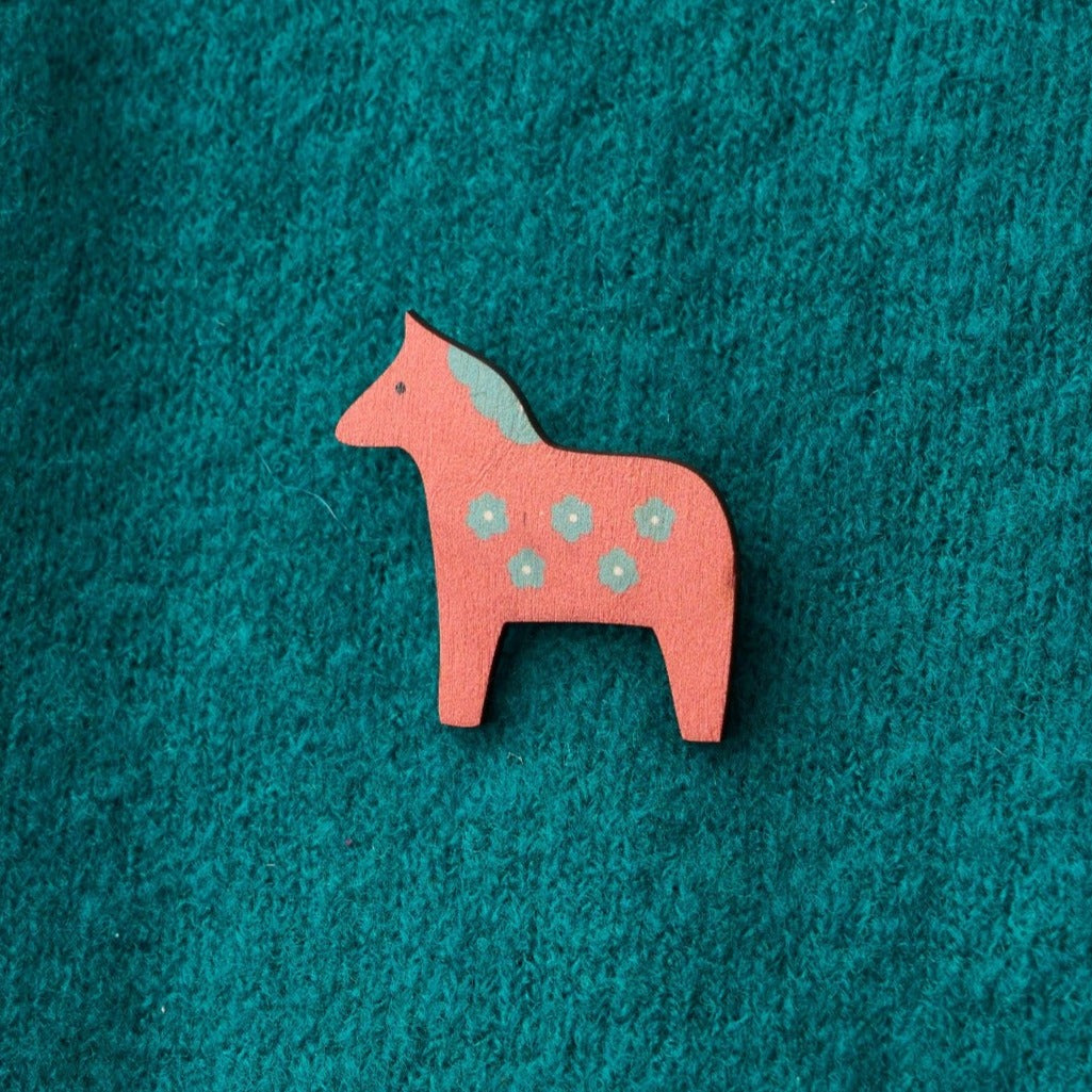 Red Dala Horse Brooch by Mary Kilvert