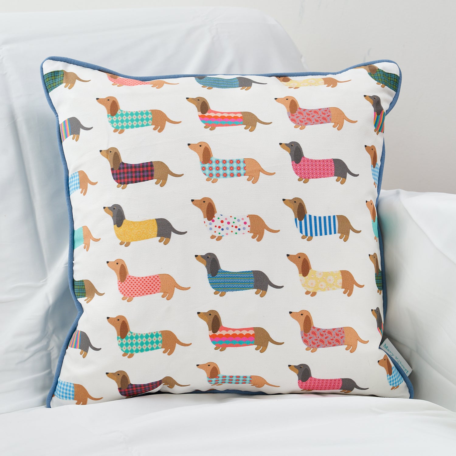 Dashing Dachshund Cushion by Mary Kilvert