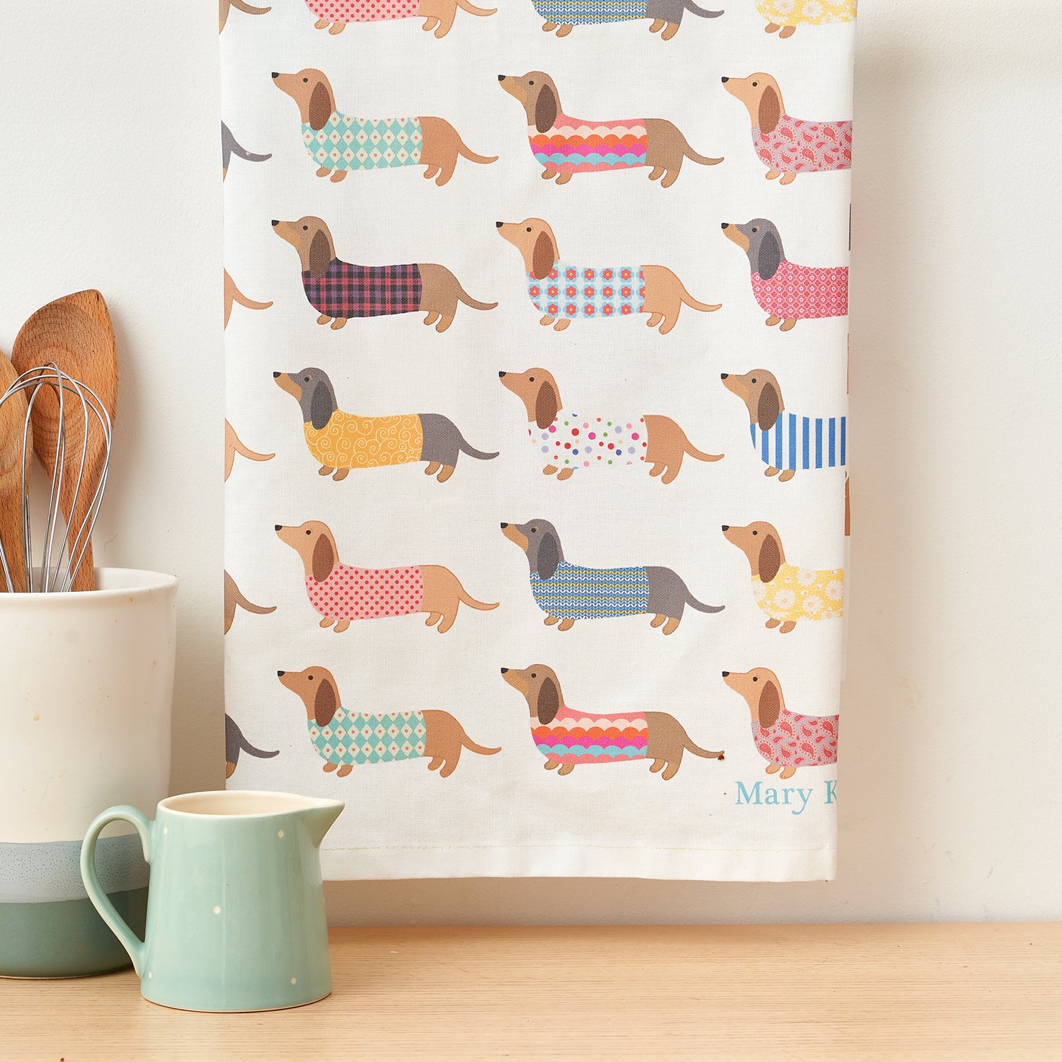 Dashing Dachshund Tea Towel by Mary Kilvert