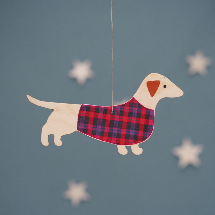 Dashing Dachshund Wooden Decoration by Mary Kilvert