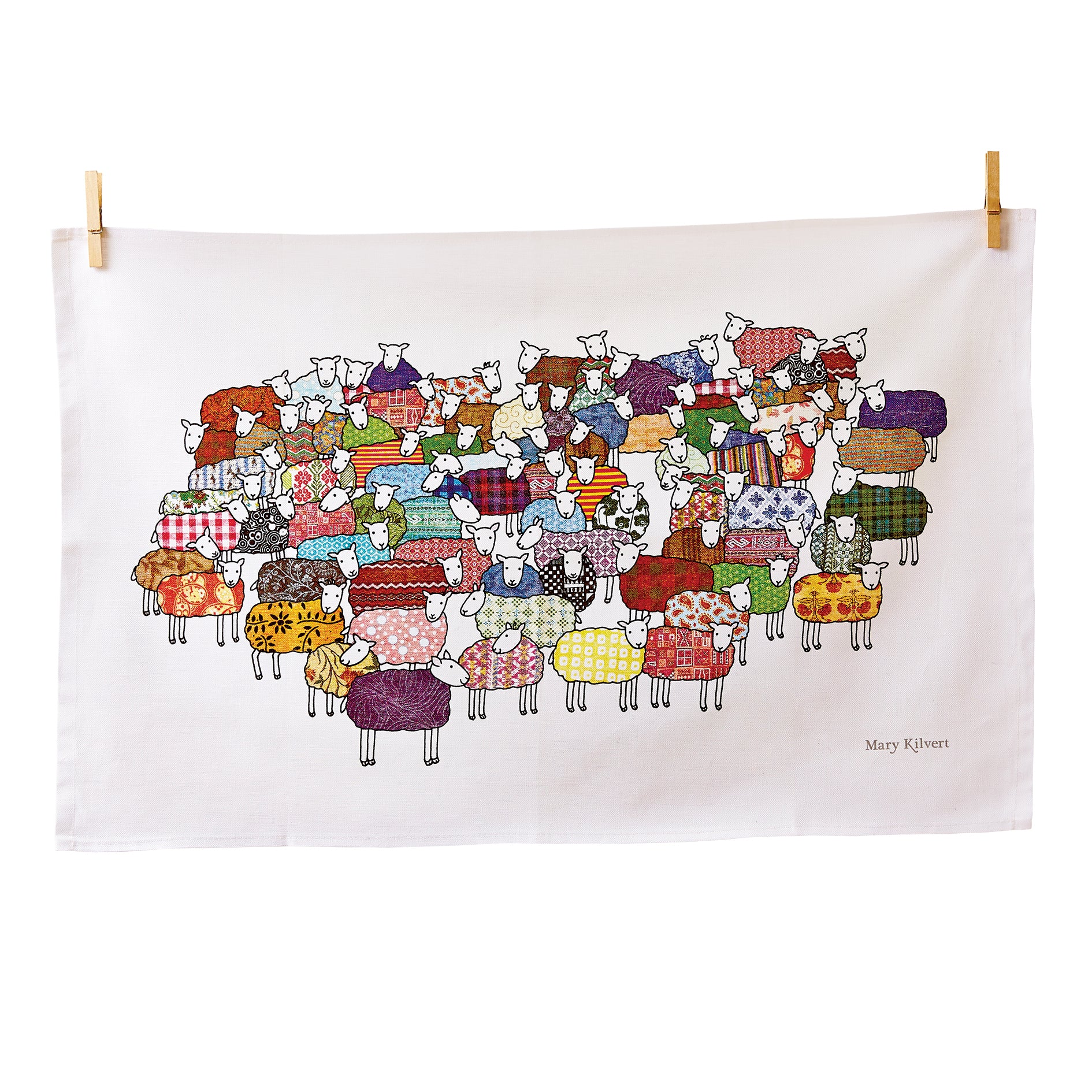 Flock of Colourful Sheep Tea Towel by Mary Kilvert
