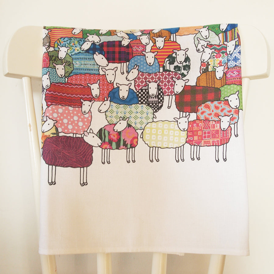 Flock of Colourful Sheep Tea Towel by Mary Kilvert