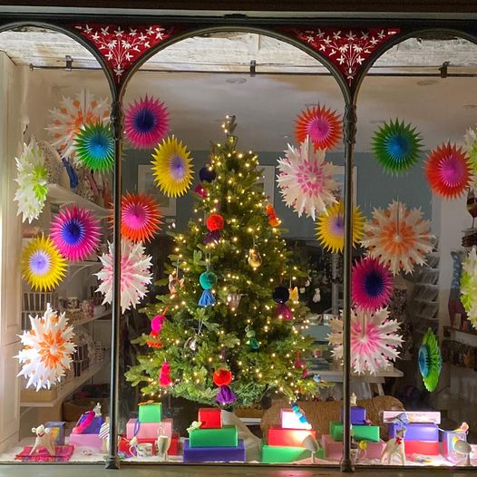 A festive window display at Mary Kilvert Shop & Studio