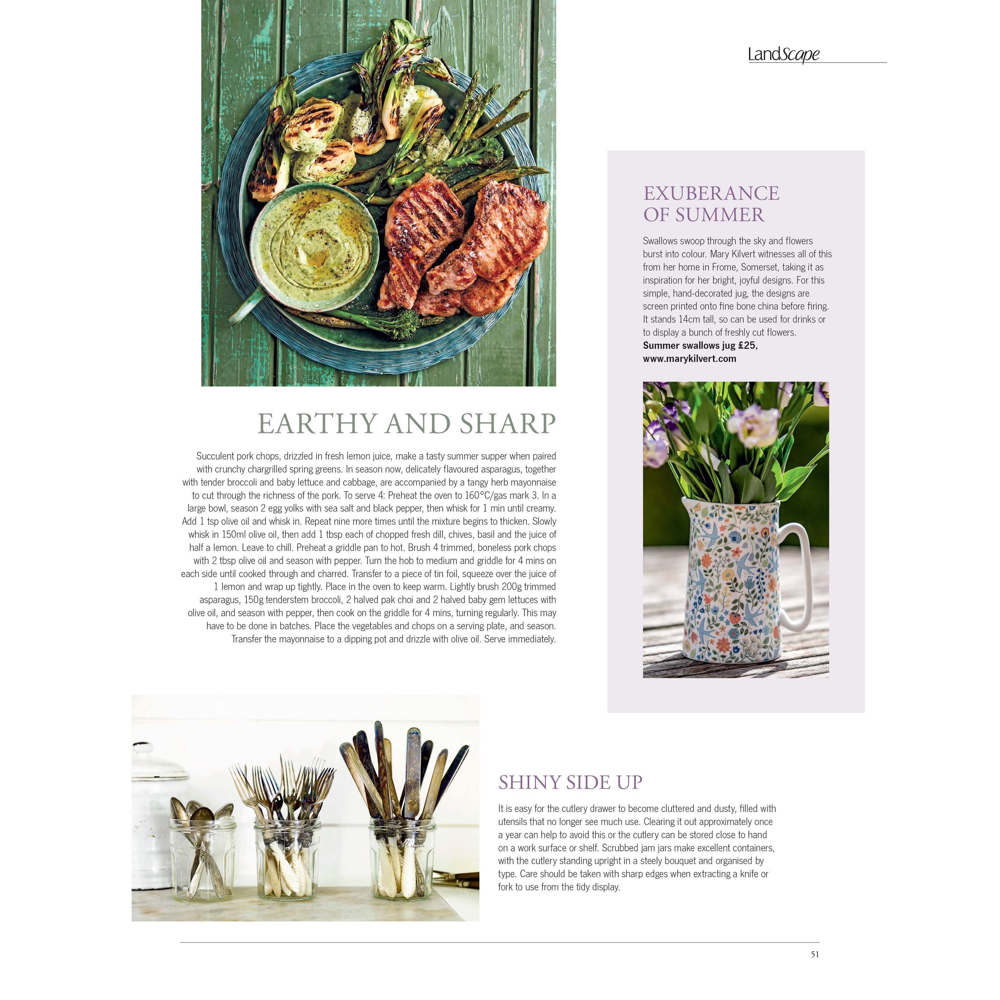 Mary Kilvert's Summer Swallows Jug as featured in LandScape magazine