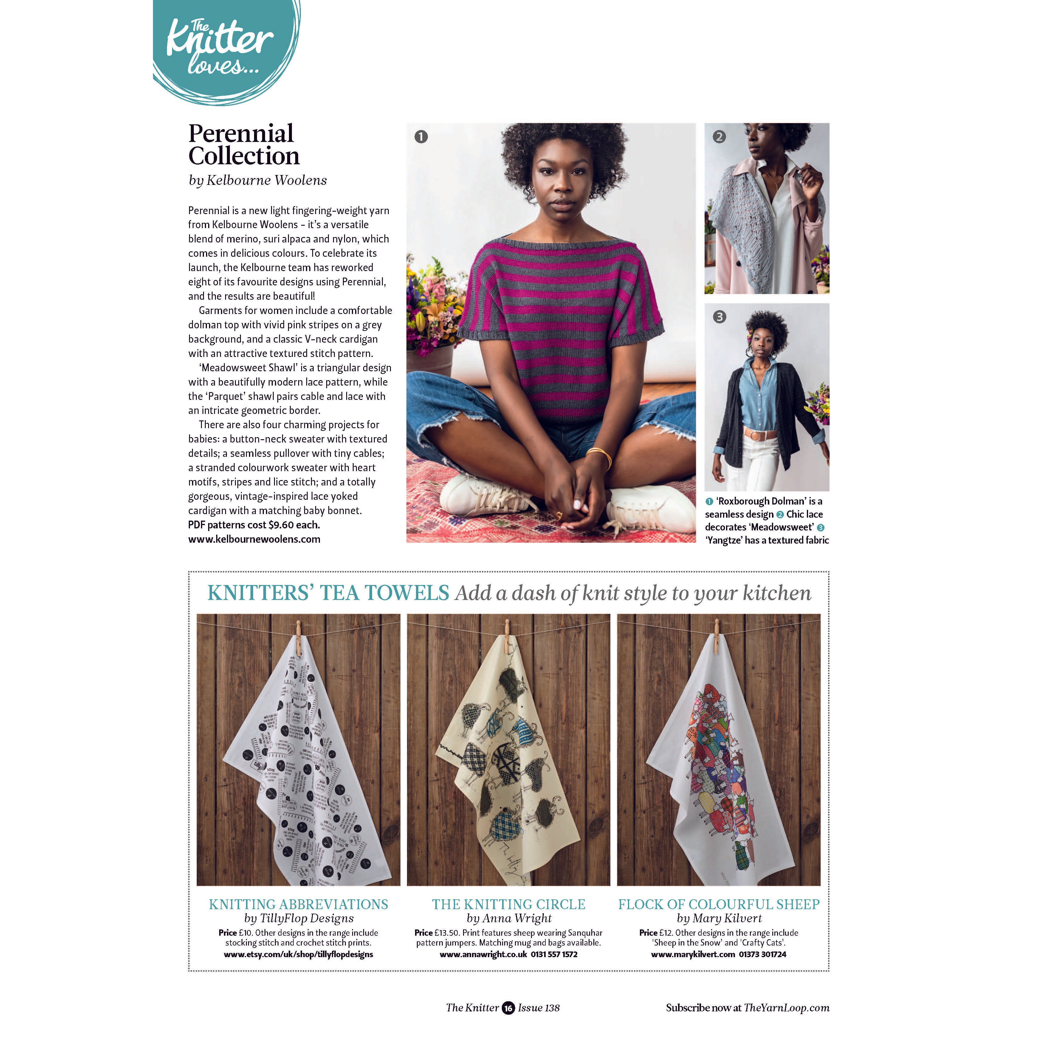 Mary Kilvert's Flock of Colourful Sheep Tea Towel in The Knitter magazine