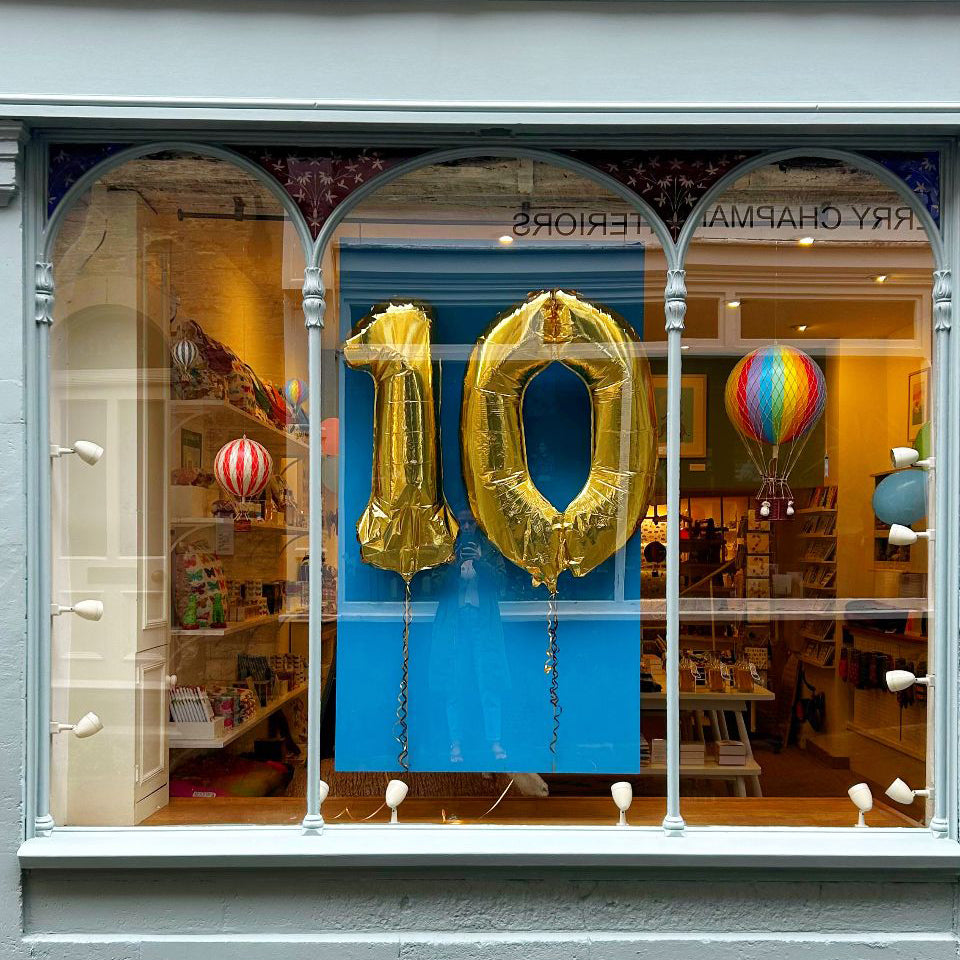 Ten Year Anniversary shop window at Mary Kilvert Shop & Studio in Frome, Somerset