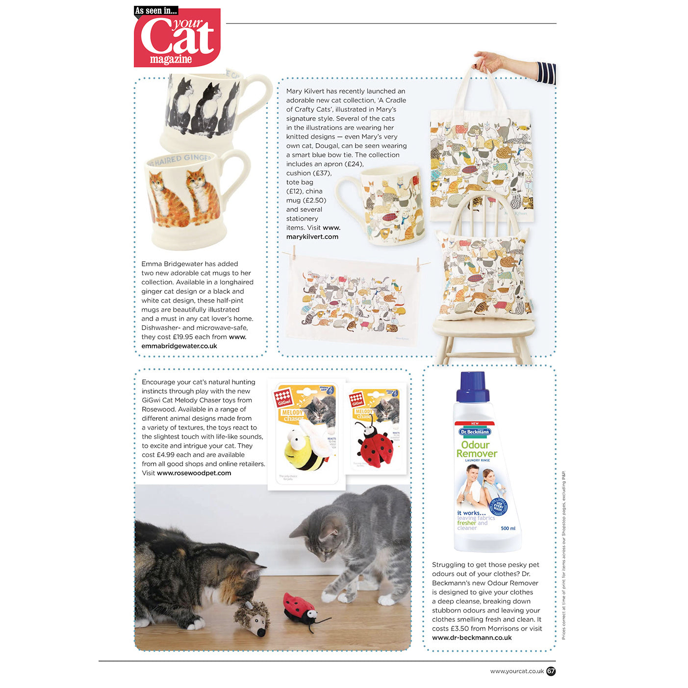 Mary Kilvert's Cradle of Crafty Cats collection in Your Cat Magazine