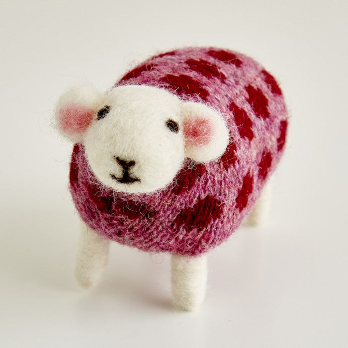 Cranberry Hand Felted Sheep in Jumper by Mary Kilvert