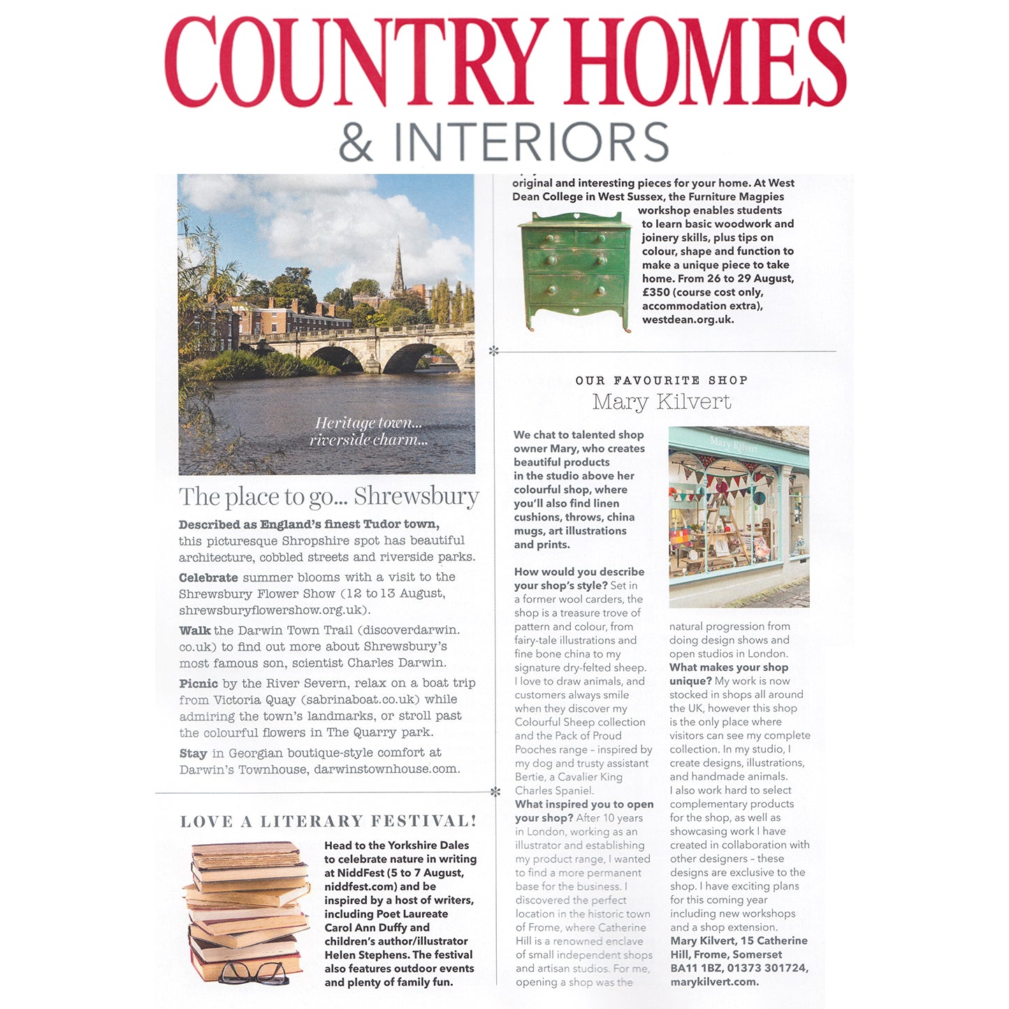 Mary Kilvert's Shop featured in Country Homes & Interiors