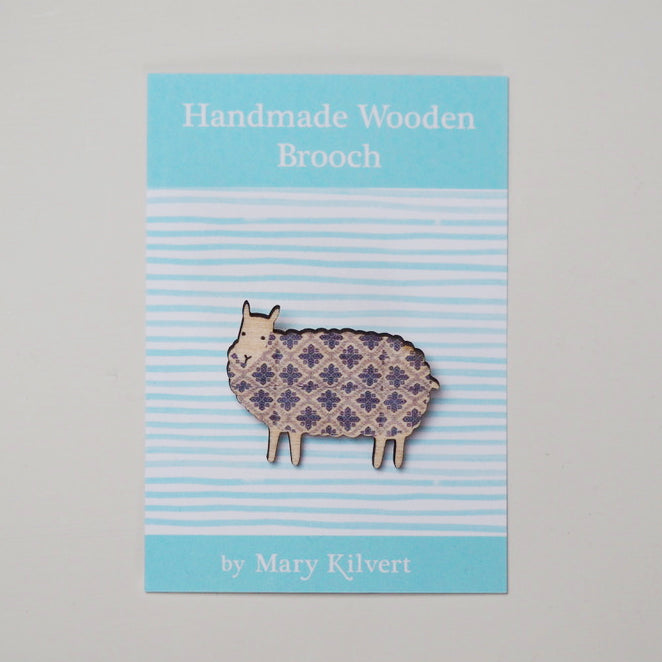 Blue Fair Isle Sheep Brooch by Mary Kilvert