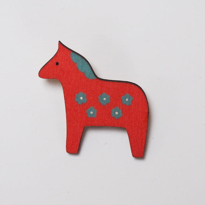 Red Dala Horse Brooch by Mary Kilvert