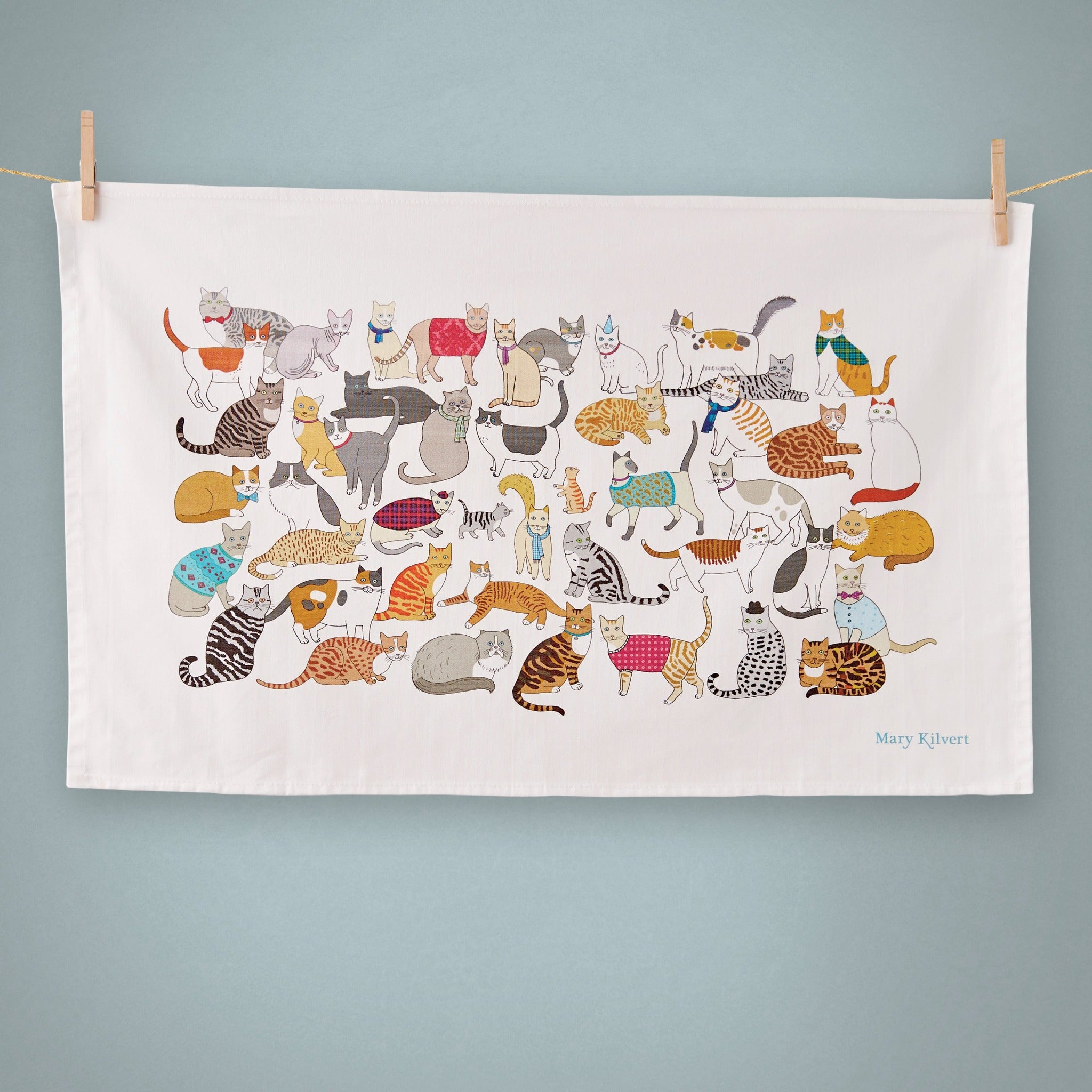 Crafty Cats Tea Towel by Mary Kilvert