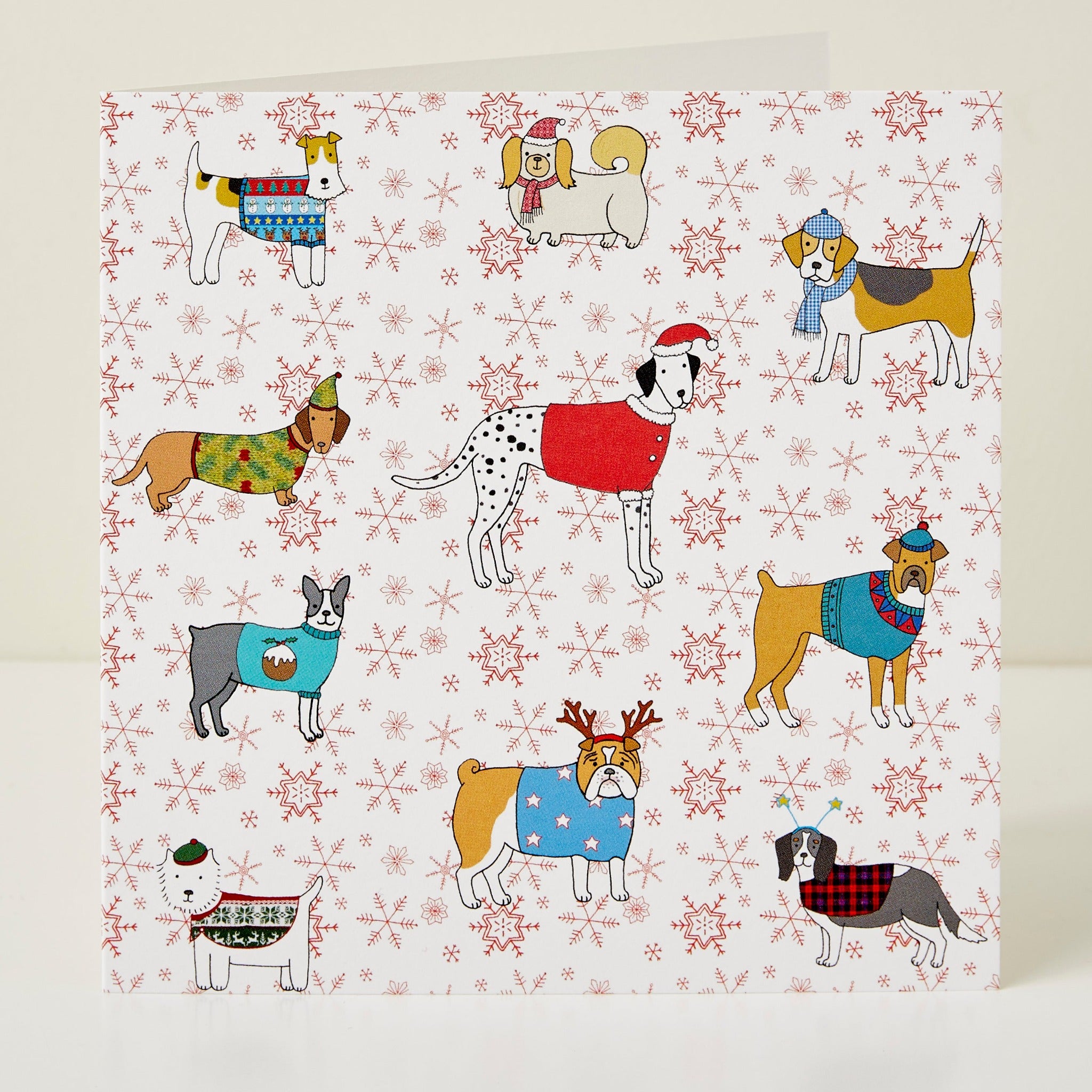 Christmas Canines Greeting Card by Mary Kilvert