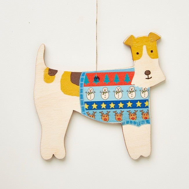 Fox Terrier Wooden Decoration by Mary Kilvert