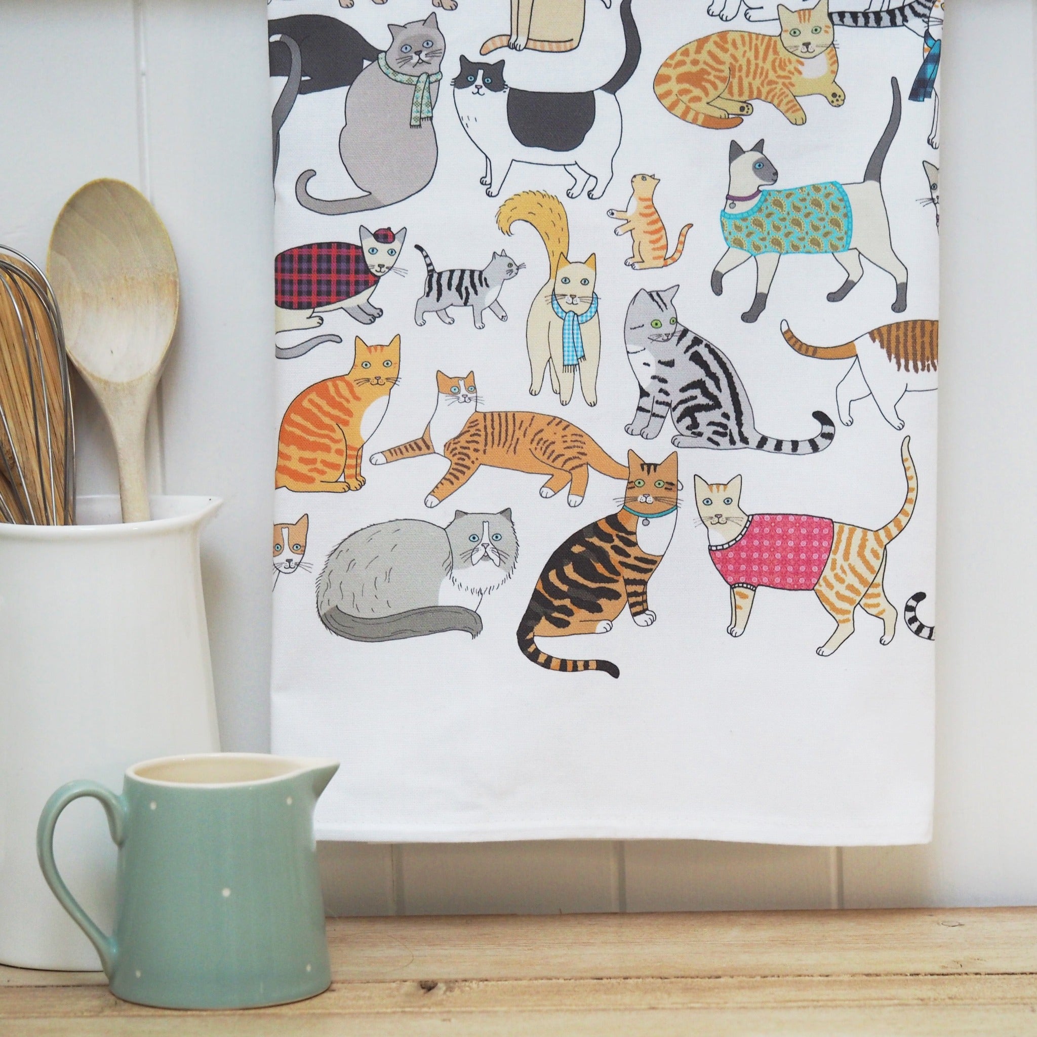 Crafty Cats Tea Towel by Mary Kilvert