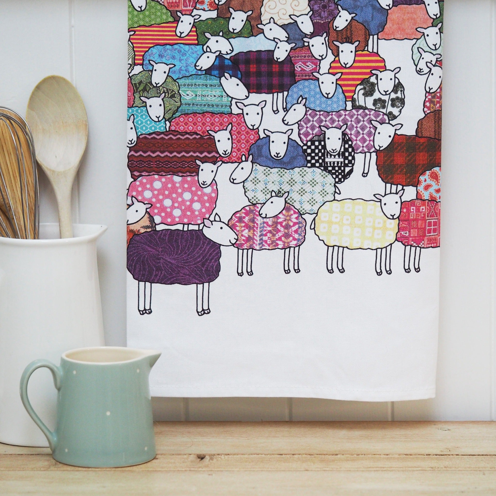 Flock of Colourful Sheep Tea Towel by Mary Kilvert