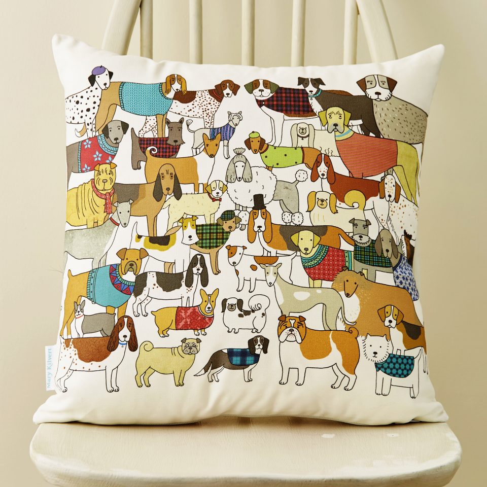 Pack of Proud Pooches Cushion by Mary Kilvert