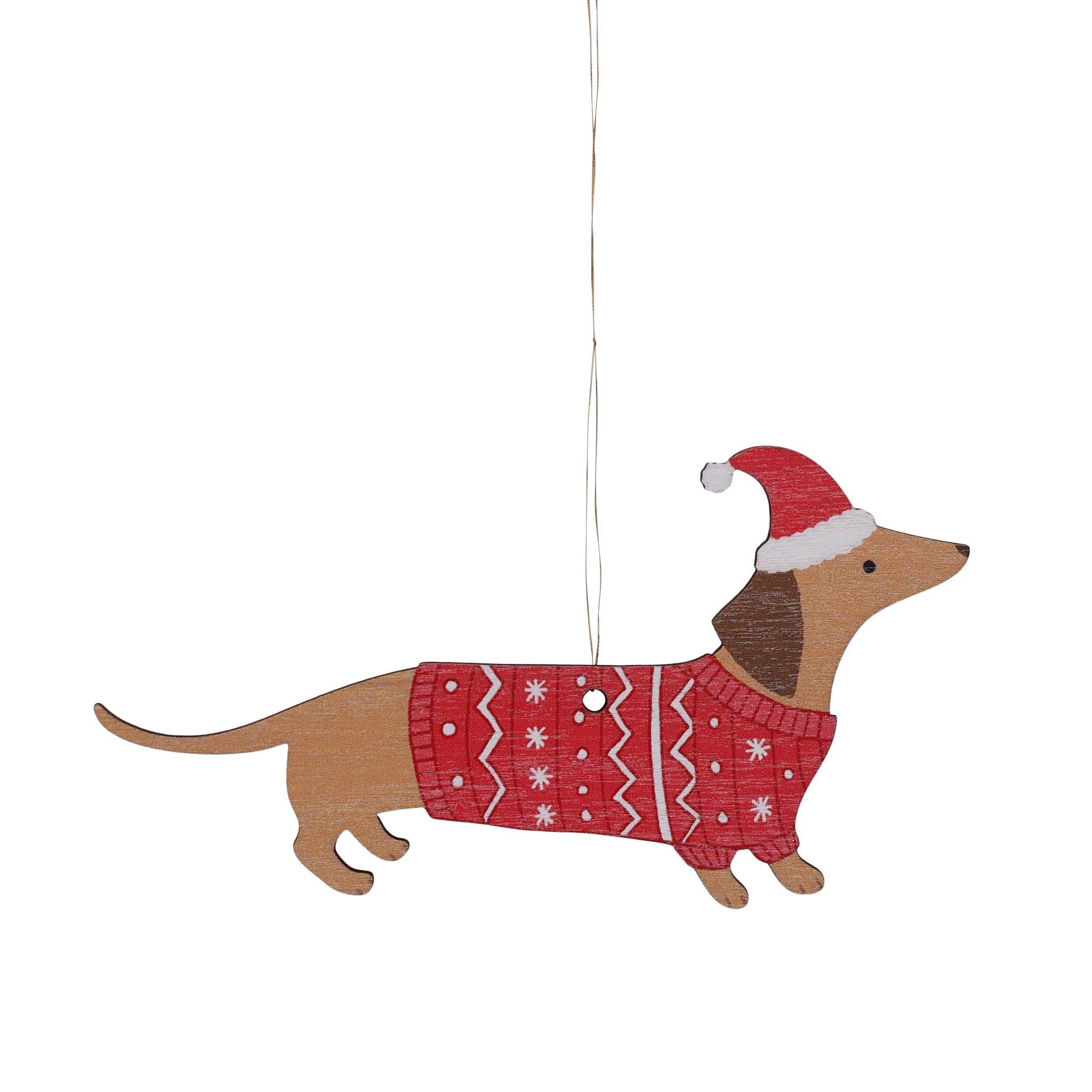 Christmas Dachshund Wooden Decoration by Mary Kilvert