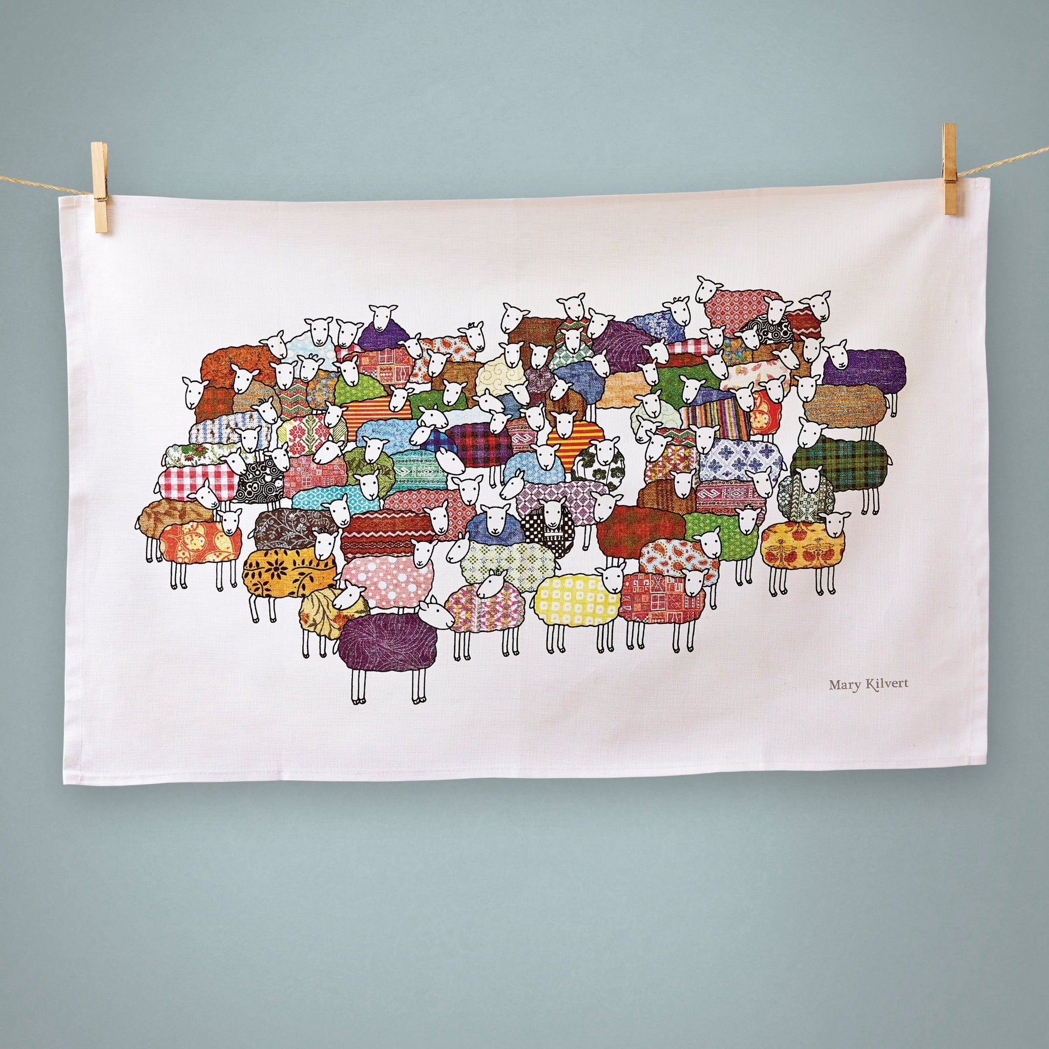Flock of Colourful Sheep Tea Towel by Mary Kilvert