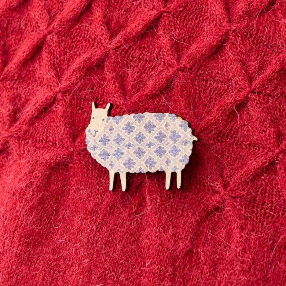 Blue Fair Isle Sheep Brooch by Mary Kilvert