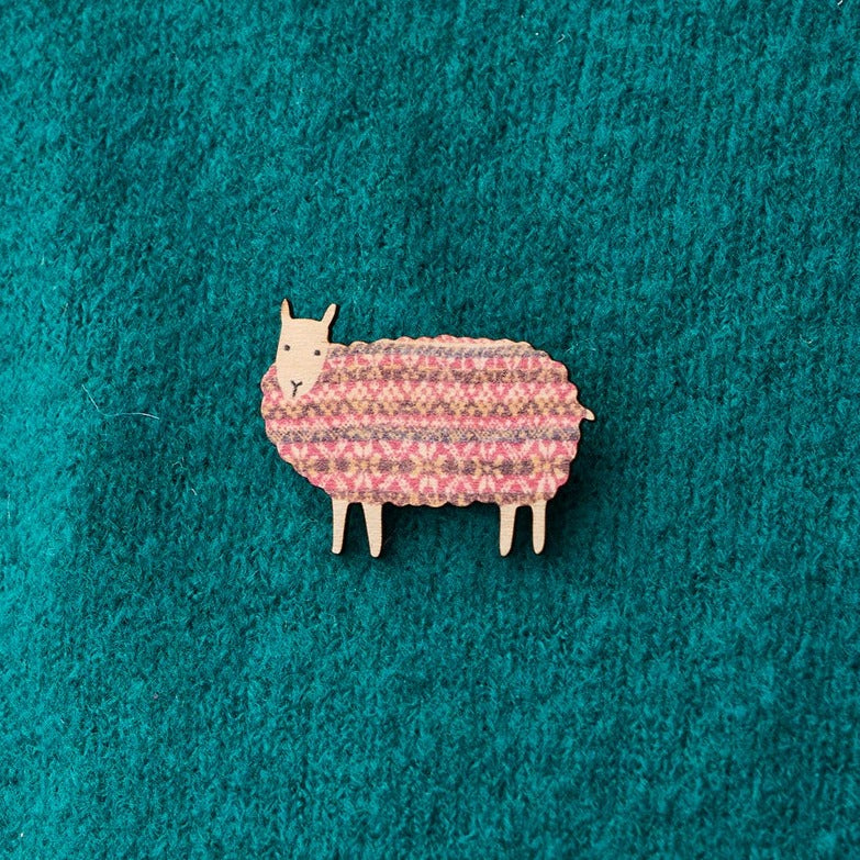 Red Fair Isle Sheep Brooch by Mary Kilvert